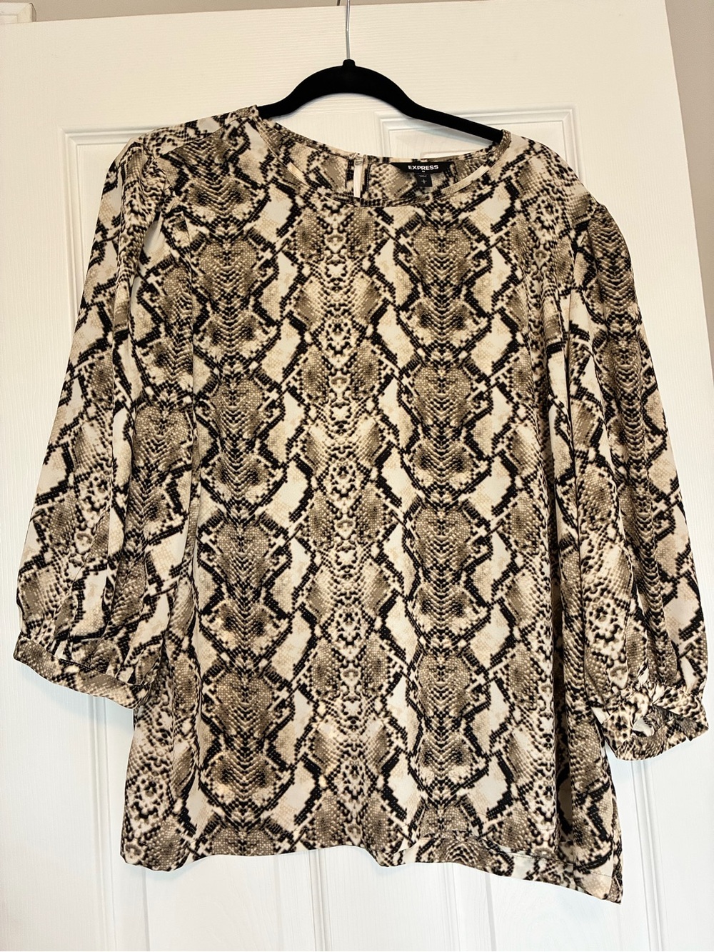 Express Snake-Print Blouse in Beige and Black
